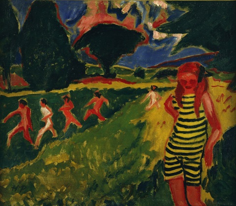 Max Pechstein, Das gelbschwarze Trikot, 1910, Öl auf Leinwand, 68 x 78 cm. Brücke-Museum Berlin, Dauerleihgabe aus Privatbesitz. © Max Pechstein Urheberrechtsgemeinschaft Hamburg/Tökendorf 2015 