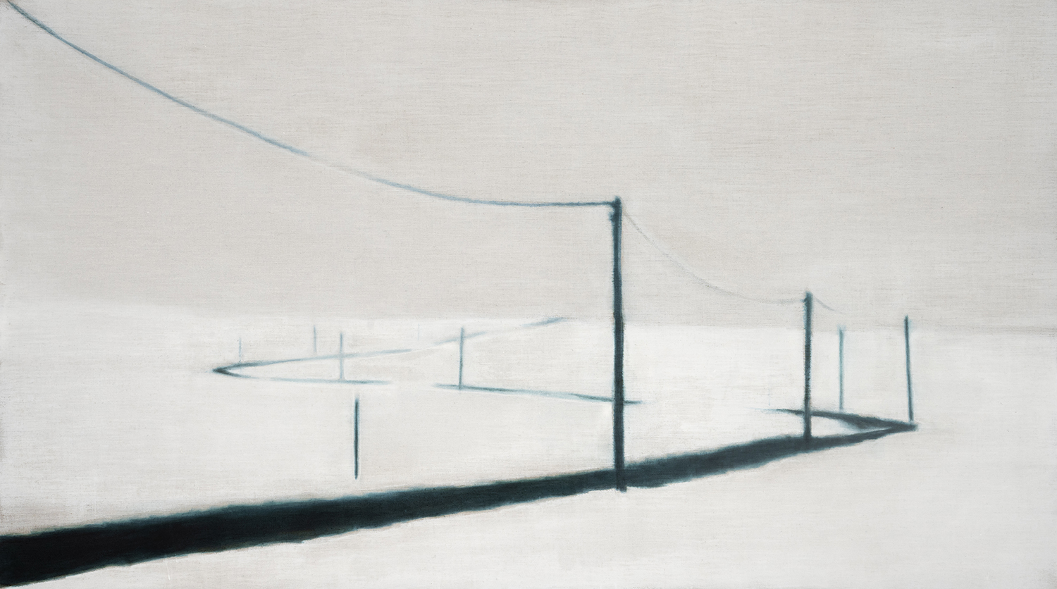 Dieter Mammel, Über Land, 2024, Grundierweiß auf Leinen, 140 x 250 cm