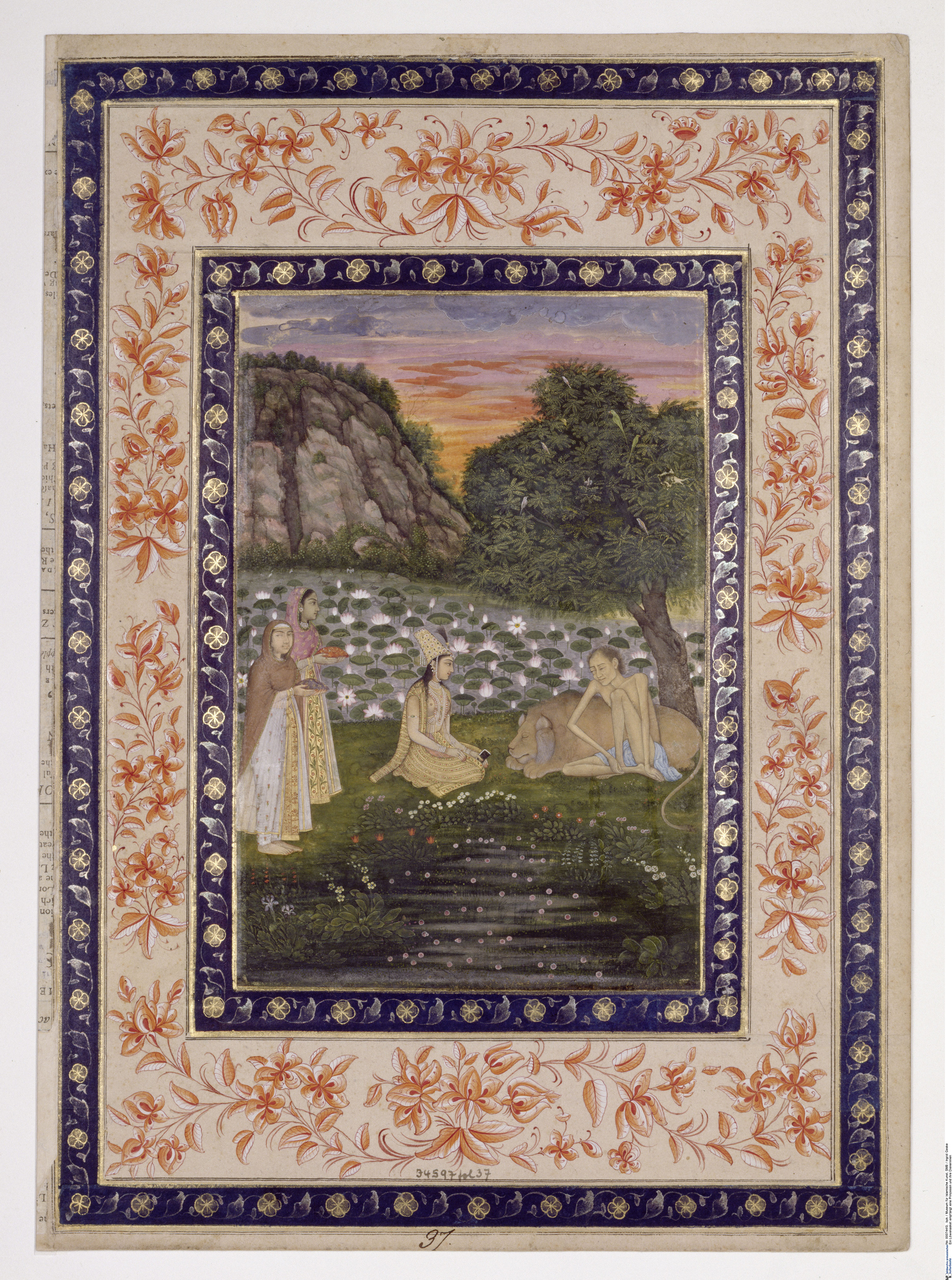 Löwenasket empfängt Prinzessin, Indien, um 1700 Gold und Wasserfarben auf Papier © bpk / Staatliche Museen zu Berlin, Museum für Islamische Kunst / Ingrid Geske