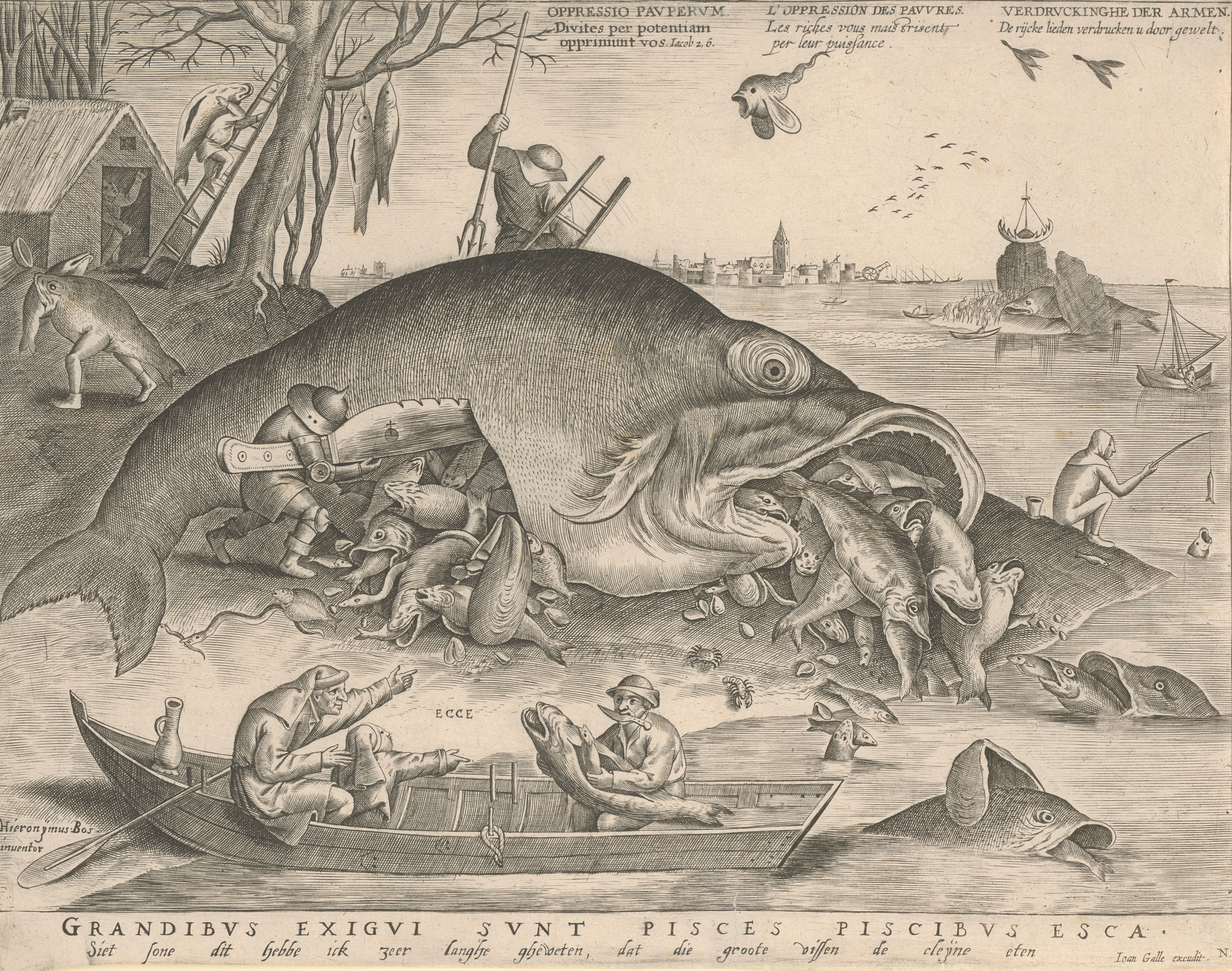 Pieter Bruegel d. Ä. Gestochen von Pieter van der Heyden Die großen Fische fressen die kleinen, 1570 Kupferstich 228 x 295 mm Staatliche Graphische Sammlung München
