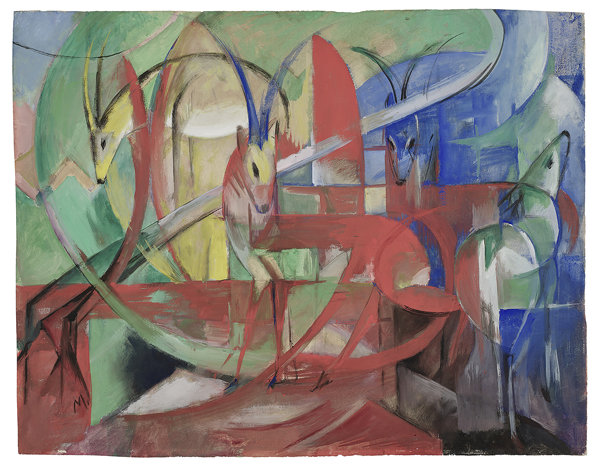 Franz Marc, Gazellen, 1913 – 1914, Tempera auf Karton, Franz Marc Museum, Kochel a. See, Dauerleihgabe aus Privatbesitz, Foto: collecto.art