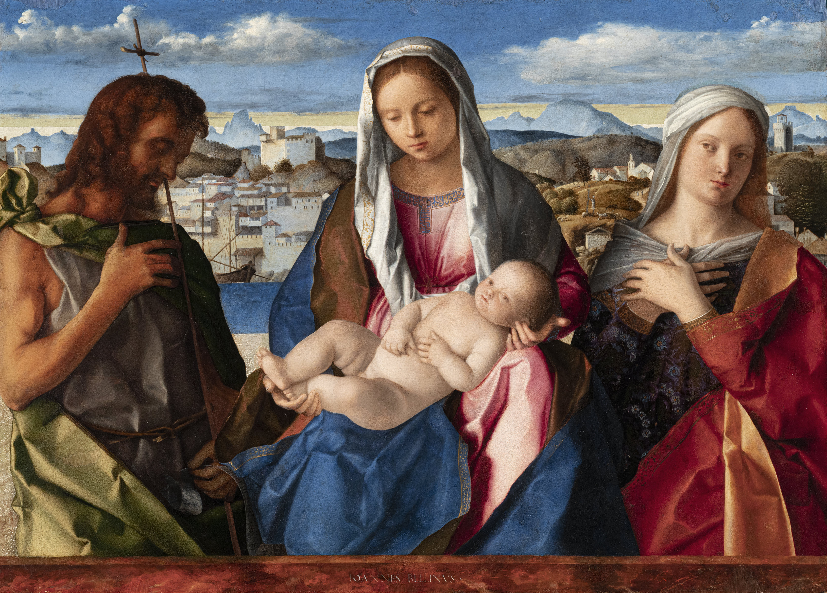 Giovanni Bellini (um 1435–1516), Maria mit Kind zwischen Johannes dem Täufer und einer Heiligen, 1500–1505, Holz, 55 x 77 cm, Venedig, Gallerie dell’Accademia, © Gallerie dell'Accademia di Venezia/su concessione del Ministerio della Cultura