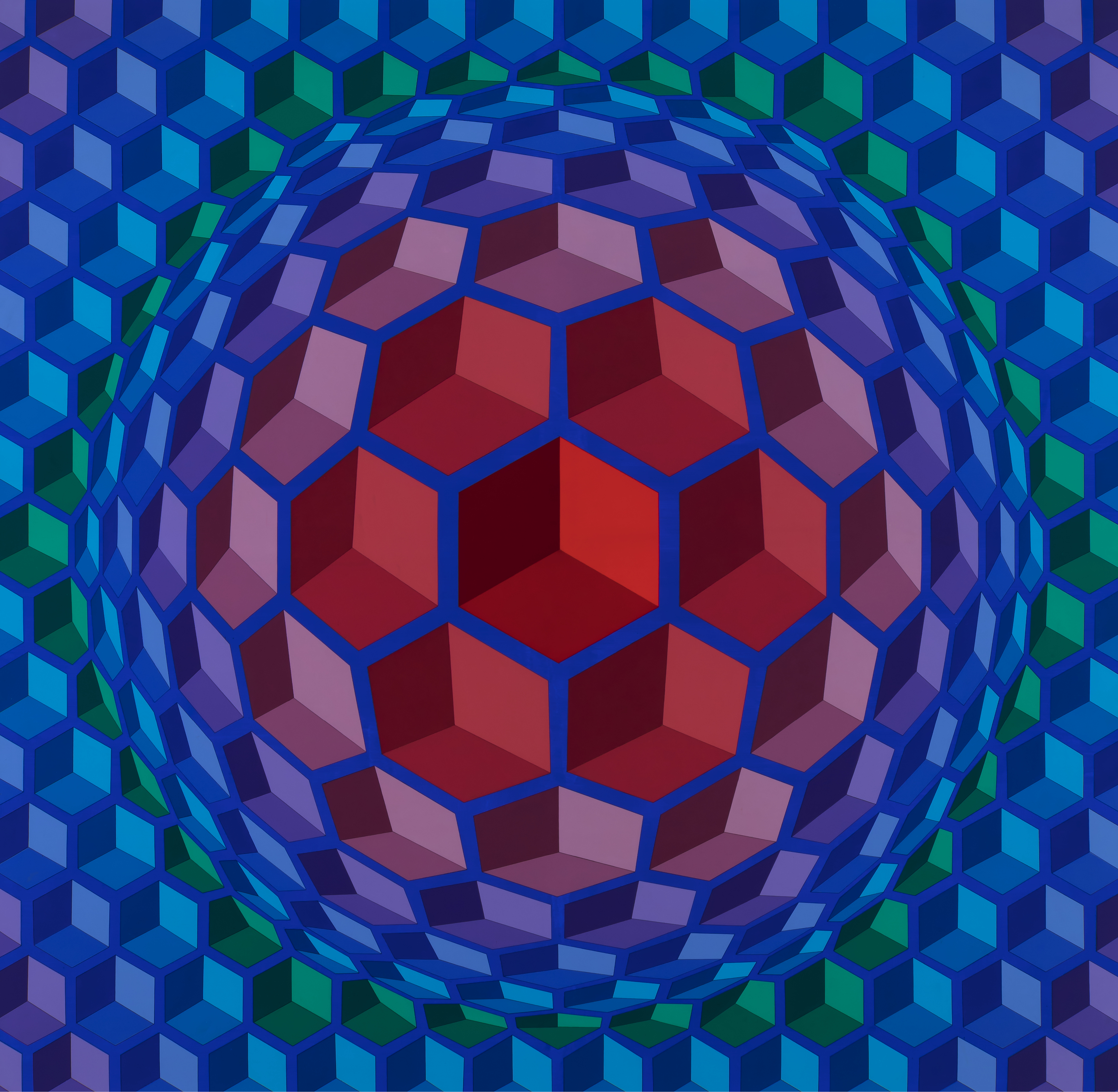 Victor Vasarely (1906–1997): Cheyt-Pyr, 1970/71, Acryl auf Leinwand, 197 x 195 cm. Janus Pannonius Múzeum , Pécs. © VG Bild-Kunst, Bonn 2018. Foto: István Füzi