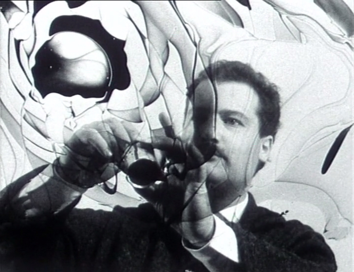 ; Portrait André Thomkins, Filmstill aus Film über Lackskins von André Thomkins und Serge Stauffer für das Schweizer Fernsehen, 1966