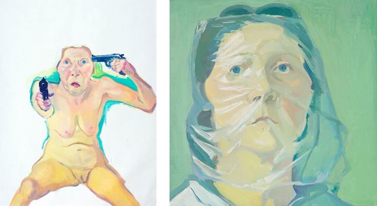 Maria Lassnig, Du oder Ich, 2005, Privatsammlung, Courtesy Hauser & Wirth Collection Service, Foto: Stefan Altenburger Photography Zürich (links); Maria Lassnig, Selbstporträt unter Plastik, 1972, Collection de Bruin-Heijn (rechts),  beide Abbildungen: VG Bild-Kunst, Bonn 2021