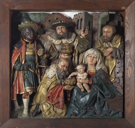 Predella „Anbetung der Könige“, um 1520–1530, 60,5 x 64 cm. Leihgabe aus dem Oblastni muzeum Chomutov/ Regionalmuseum Komotau. Foto: David Stecker. © 2016 Oblastní muzeum Chomutov