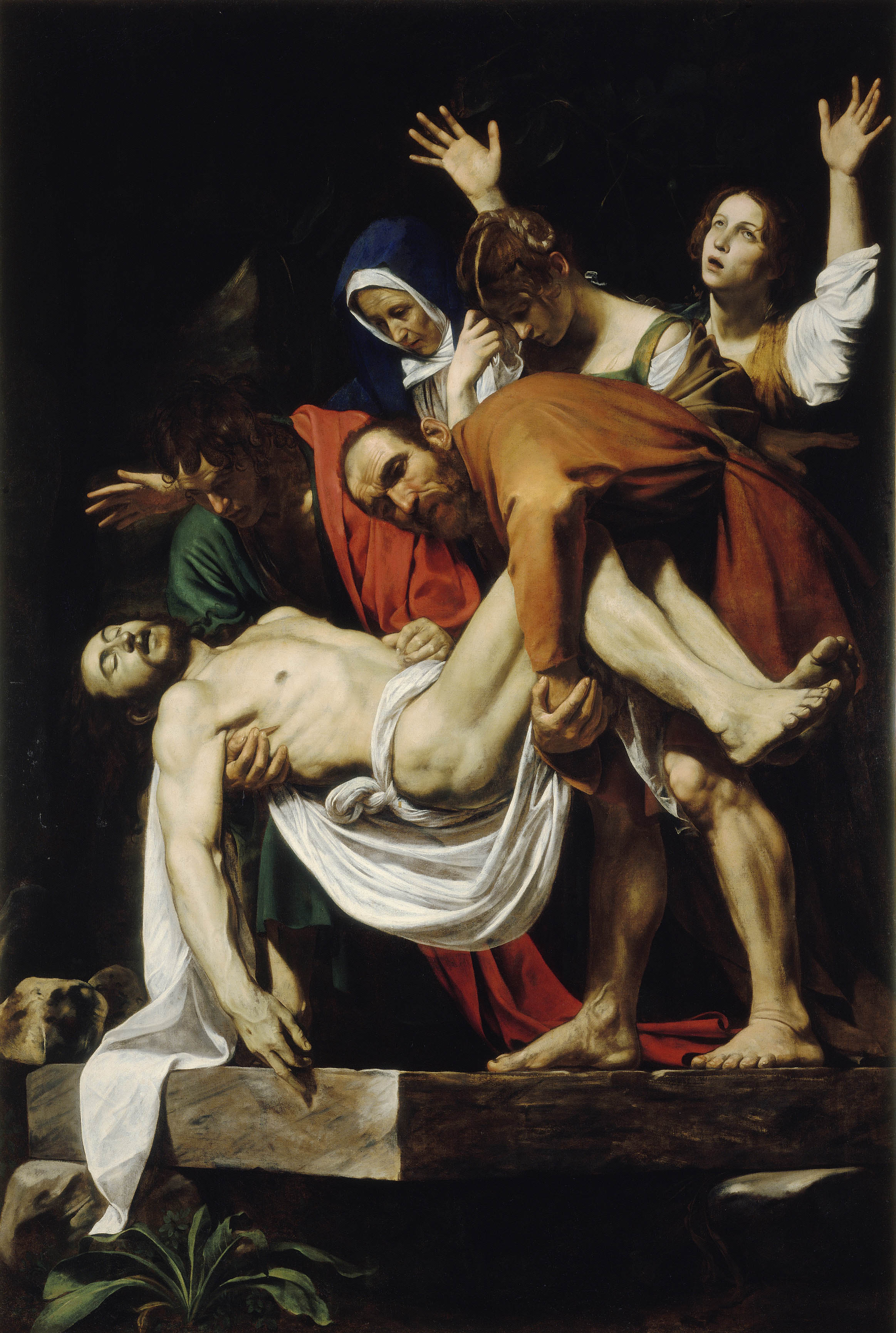 MICHELANGELO MERISI, GEN. CARAVAGGIO (1571 - 1610), DIE GRABLEGUNG CHRISTI, 1602/03. Leinwand, 300 × 203 cm. © Vatikanstadt, Musei Vaticani, Pinacoteca Vaticana