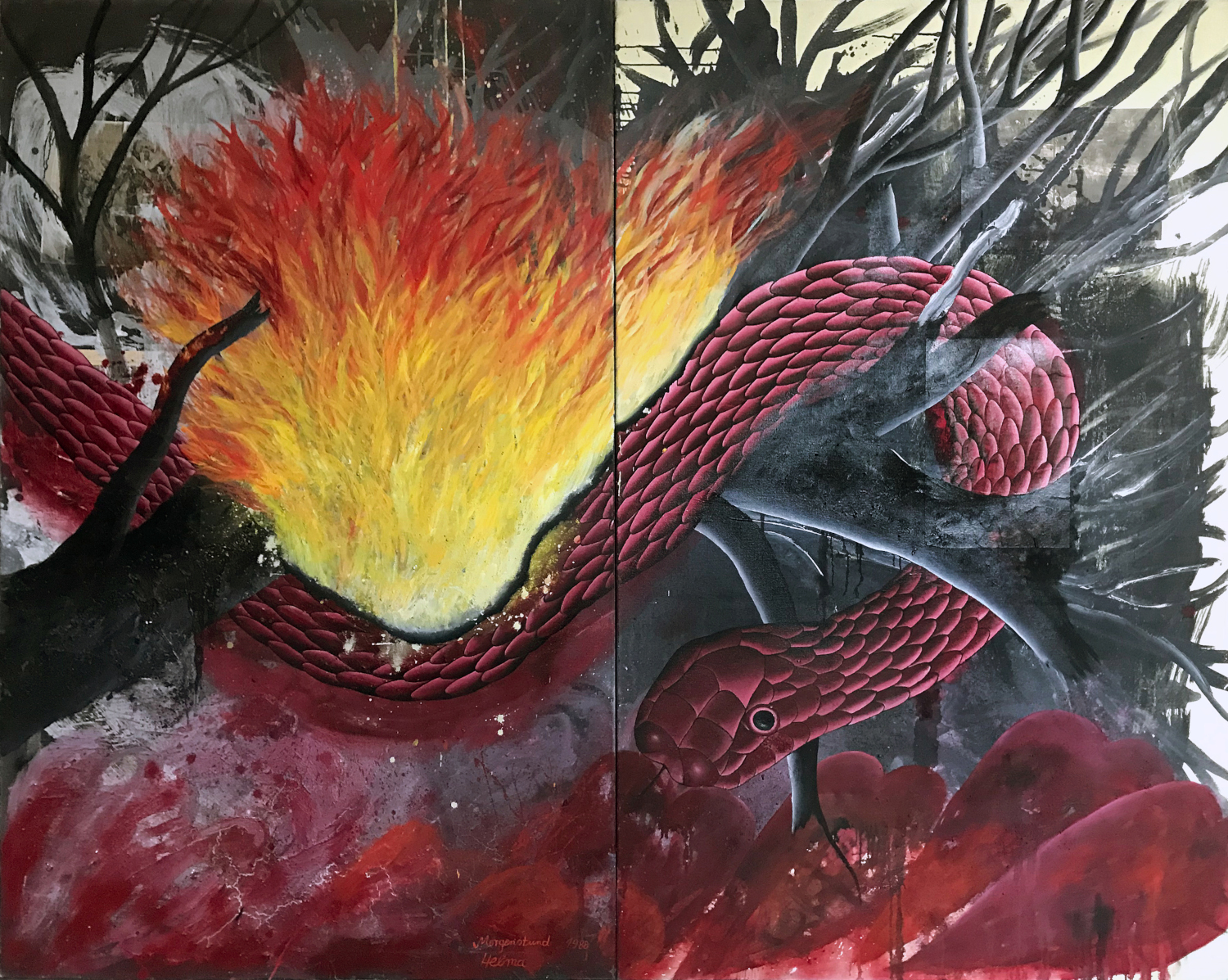 HELMA, Morgenstund, 1988, Öl auf Leinwand (zweiteilig), 200 x 250 cm