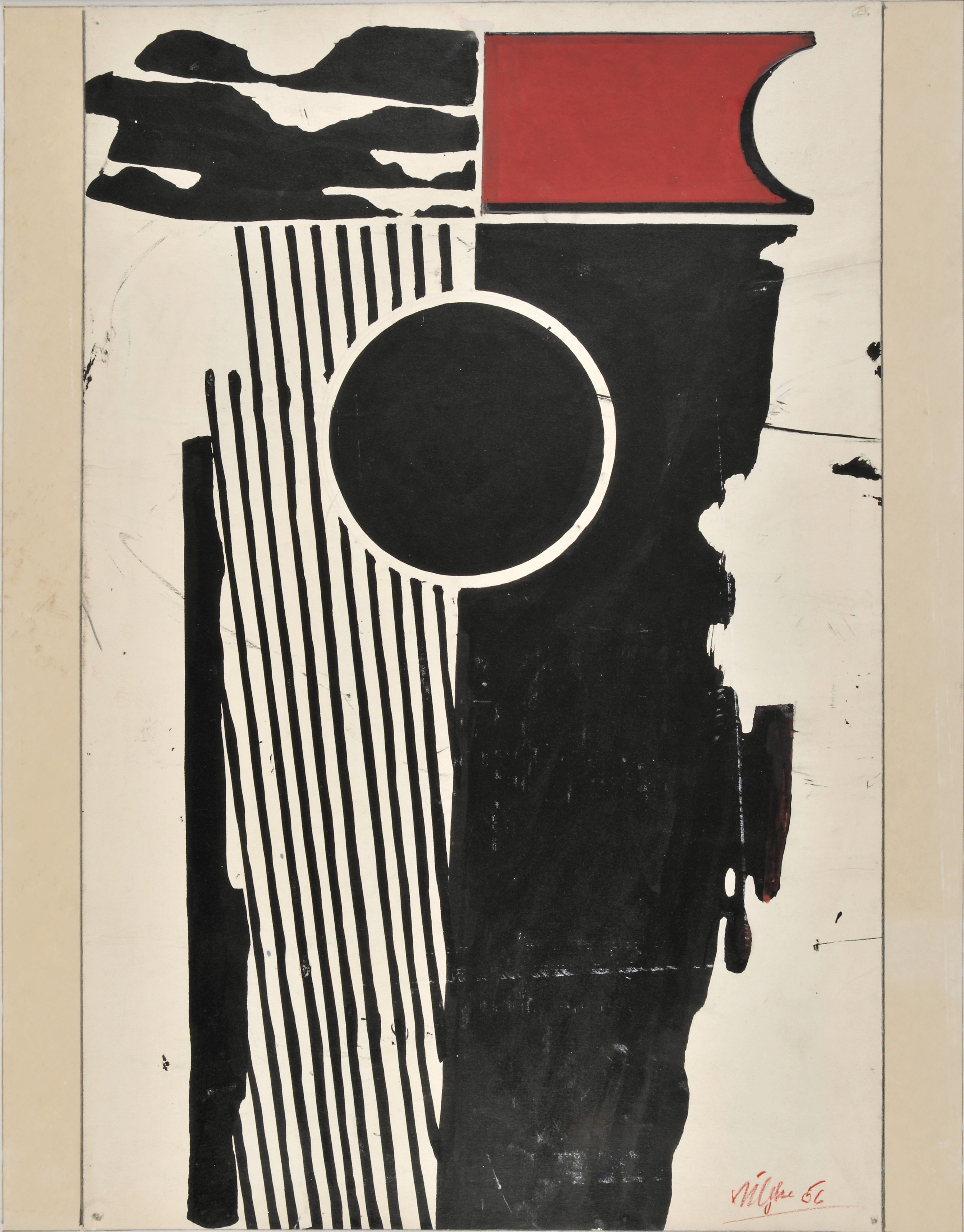 Harry Kögler: Schwarzer Block, 1956. Gouache, Graphit, Collage, 92,7 x 72,8 x 3,2 cm (Rahmenmaß). © Nachlass Harry Kögler