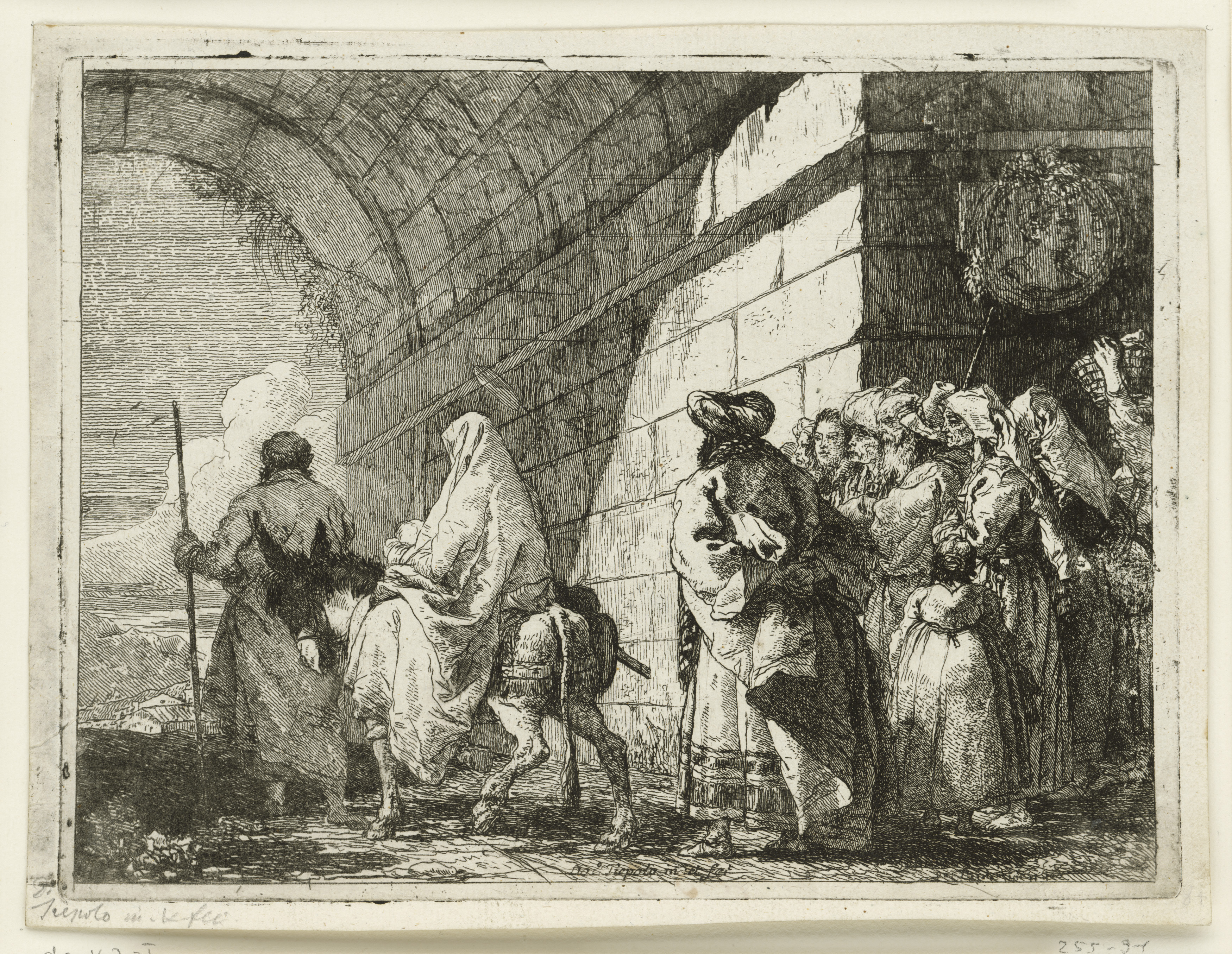 Giandomenico Tiepolo: Die Heilige Familie passiert einen Torbogen (aus der Folge „Idee Pittoresche sopra la Fugga in Egitto …'). 1750-1753. Radierung. © Staatliche Museen zu Berlin, Kupferstichkabinett / Dietmar Katz