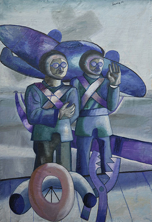 Die Piloten Tempelhof, 1958, Öl auf Nessel, 164 x 101 cm