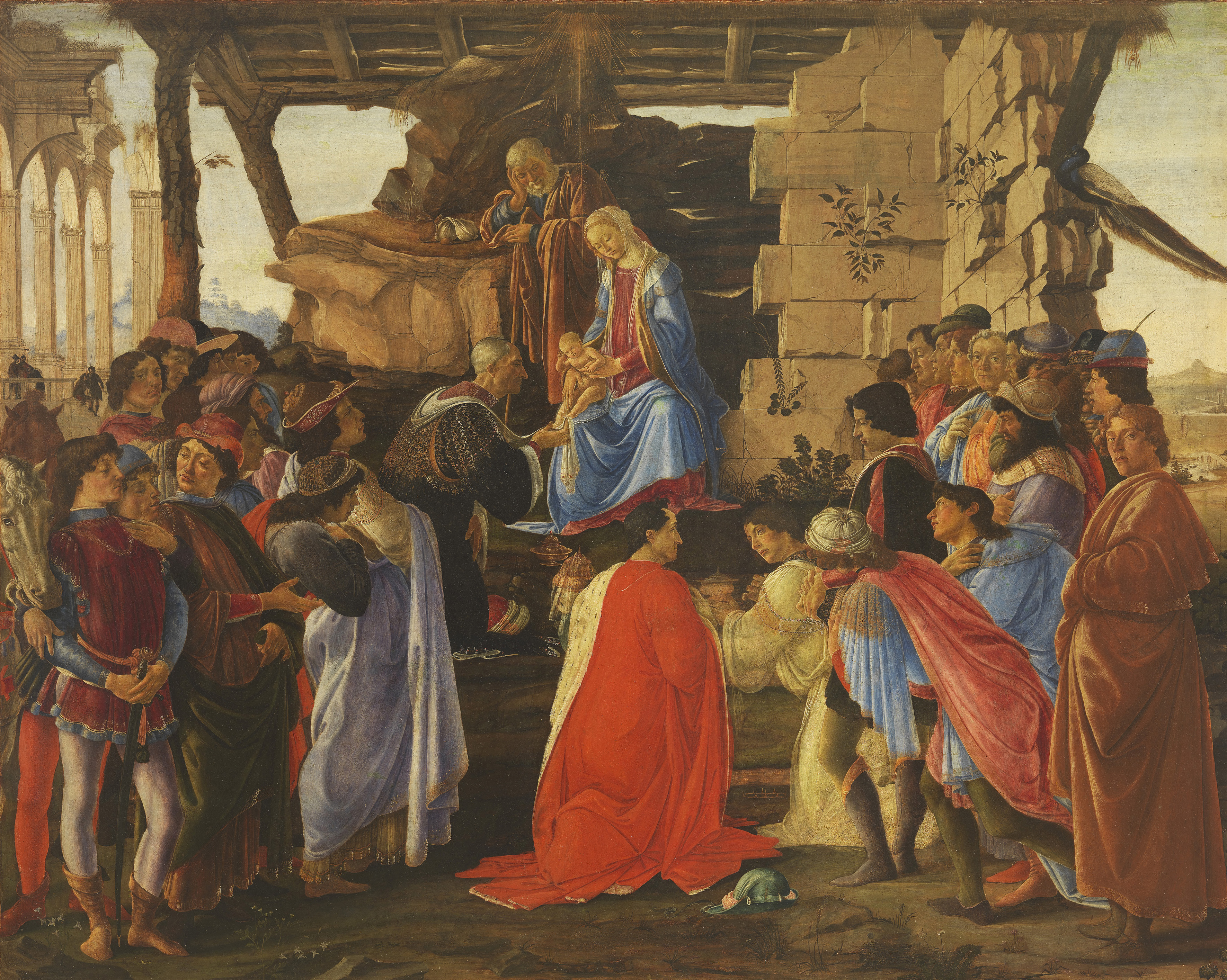 Sandro Botticelli, Anbetung des Kindes durch die Heiligen Drei Könige, um 1475. Holz
