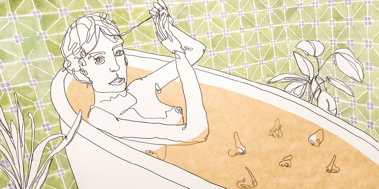 Bianca Kennedy aus „Portraits of taking a bath in movies“ Zeichnung, 27,7 x 55,4 cm