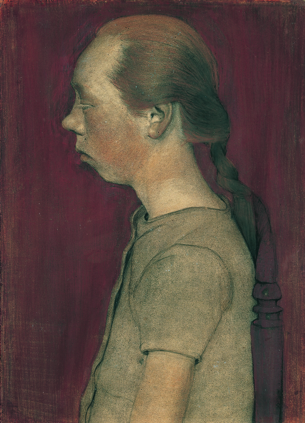 Paula Modersohn-Becker: Sitzendes Bauernmädchen im Profil nach link, 1899.