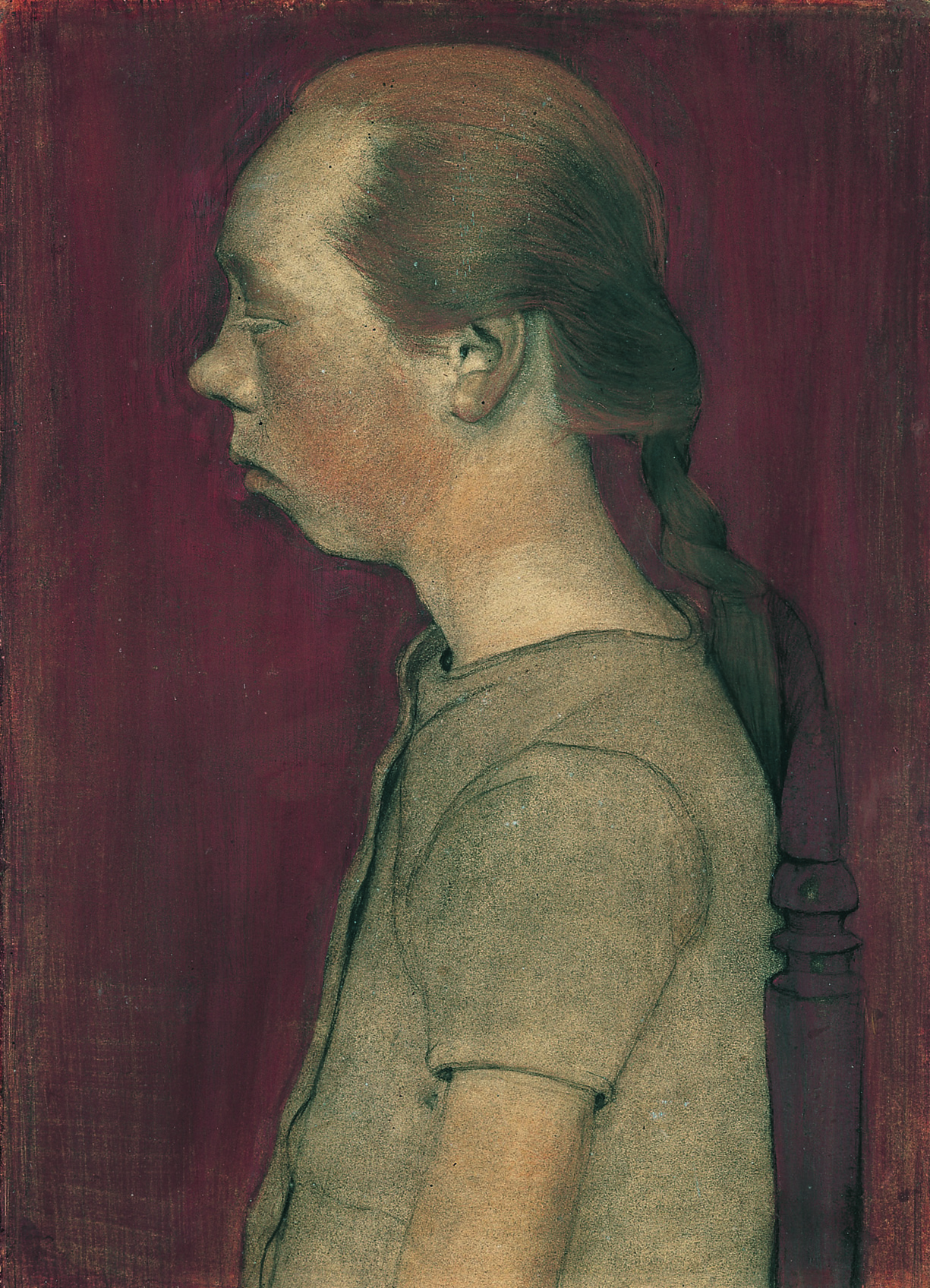 Paula Modersohn-Becker: Sitzendes Bauernmädchen im Profil nach link, 1899.