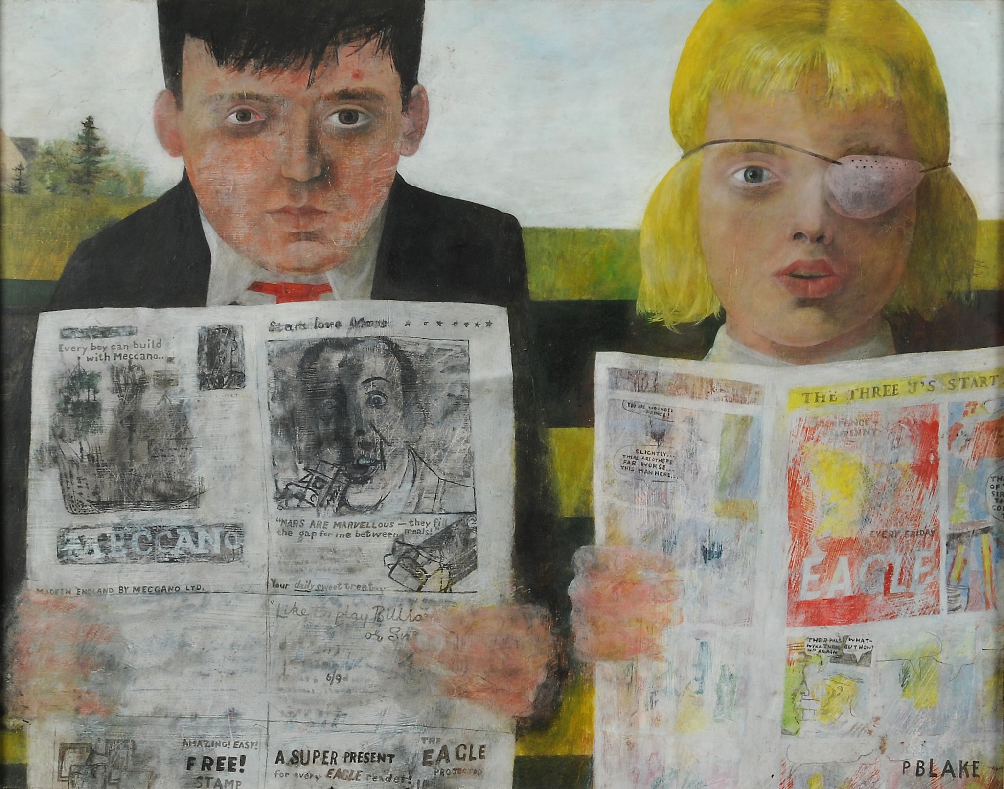 eter Blake, CHILDREN READING COMICS, 1954, Öl auf Hartfaserplatte, 36,7 x 47,1 cm, Tullie House Museum and Art Gallery Trust, Carlisle,© VG Bild-Kunst, Bonn 2016.