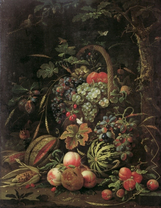 Abraham Mignon, „Stillleben mit Fruchtkorb an einer Eiche“, um 1670, Museum Kunstpalast, Foto: Inken Holubec 