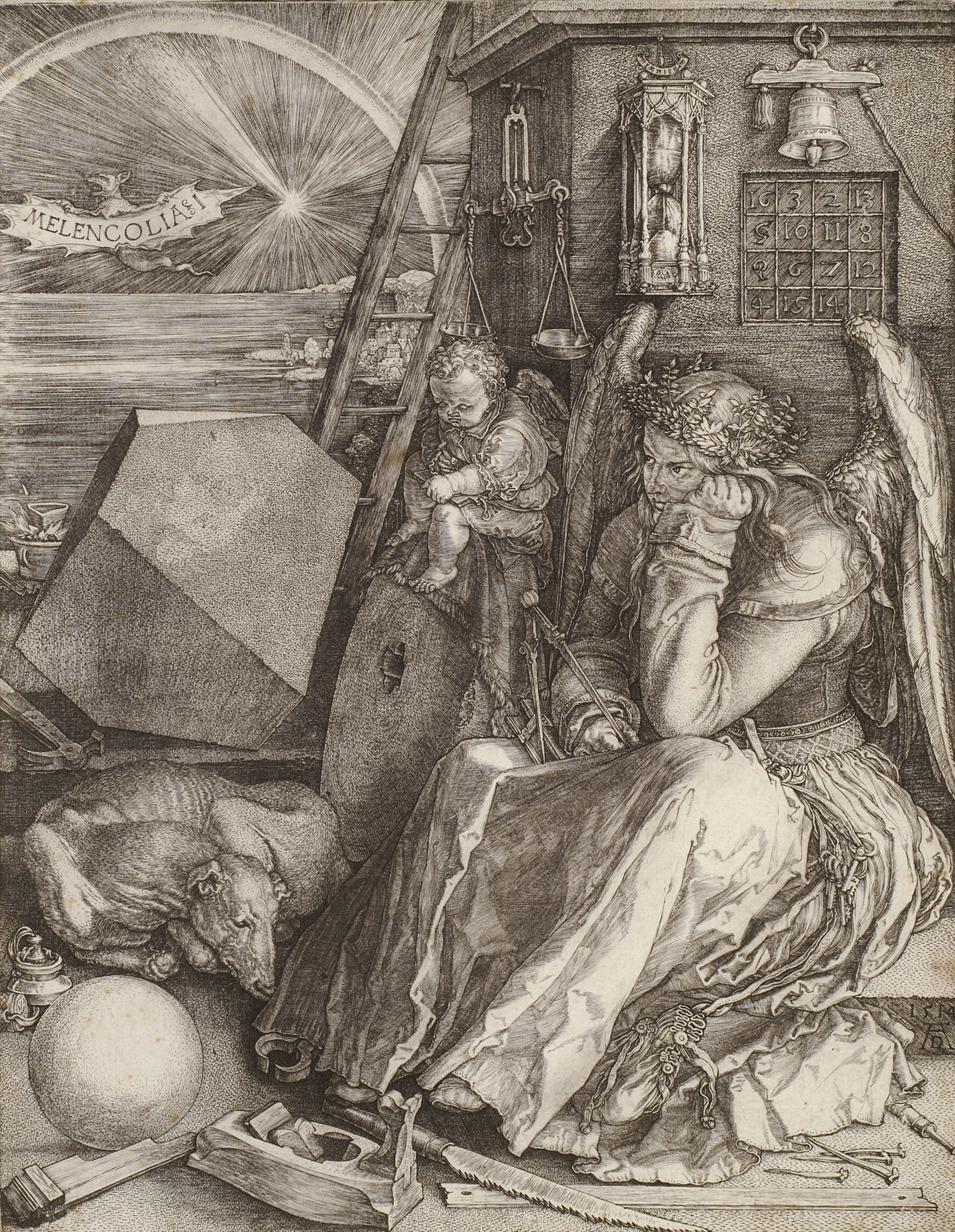 Albrecht Dürer (1471–1528): Melancolia I (Die Melancholie), 1514, Kupferstich, 24,4 x 19,2 cm. Sammlung Hegewisch in der Hamburger Kunsthalle. © Hamburger Kunsthalle/bpk. Foto: Christoph Irrgang 