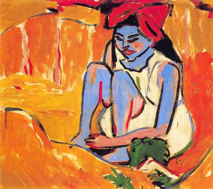 Ernst Ludwig Kirchner: Das blaue Mädchen in der Sonne, 1910, Öl auf Leinwand. Sammlung Gerlinger. Foto: Archiv Gerlinger. Kunstmuseum Moritzburg, Halle an der Saale. 