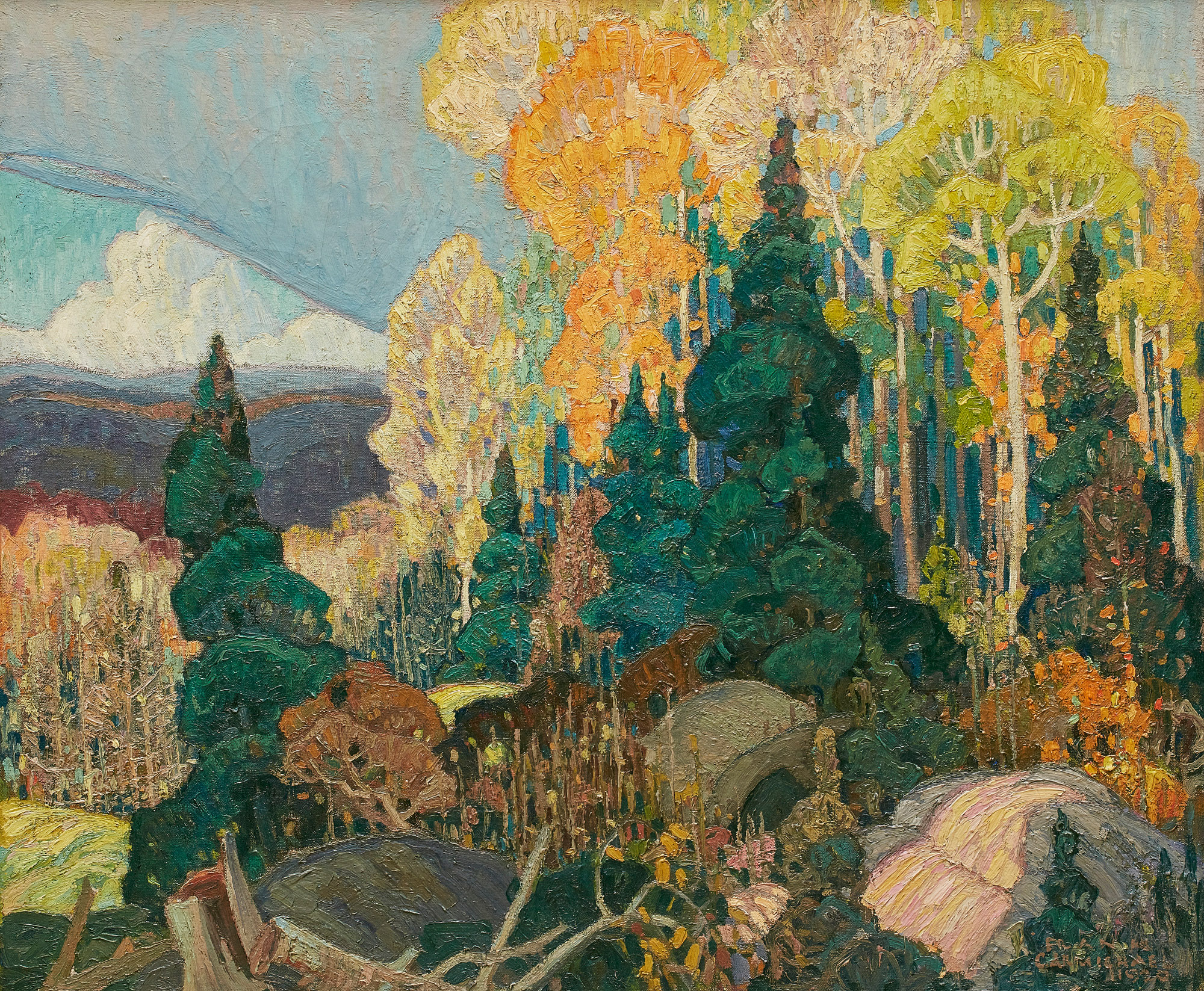 Franklin Carmichael. Autumn Hillside, 1920. Öl auf Leinwand, Schenkung der J.S. McLean Collection, Toronto, 1969; gestiftet von der Ontario Heritage Foundation, 1988. © Art Gallery of Ontario L69.16