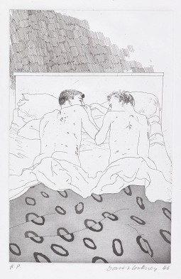 David Hockney, In an Old Book, aus: Illustrations for Fourteen Poems by C.P. Cavafy, 1966–1967, © David Hockney