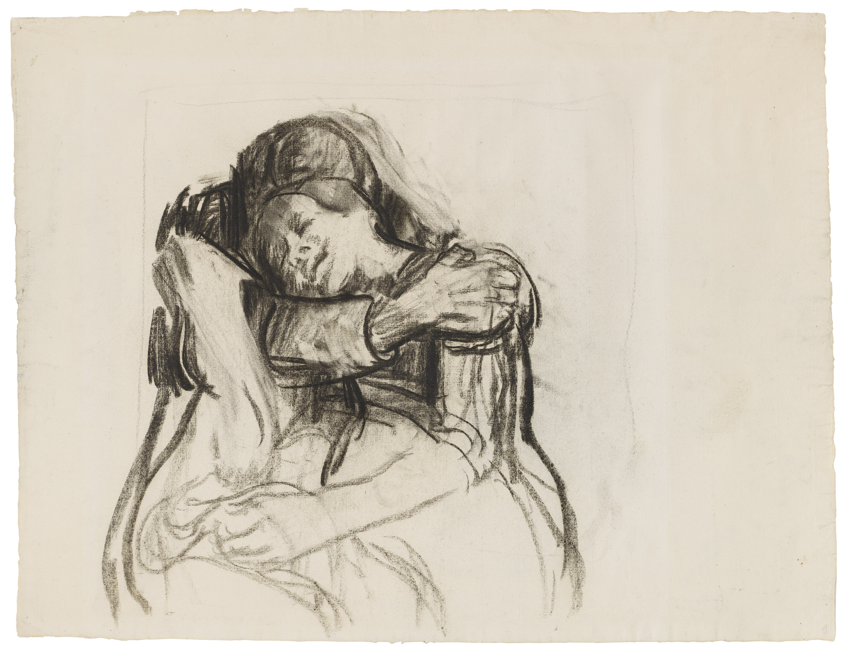 Käthe Kollwitz, Umschlungene, um 1909/10, Kohlezeichnung teils gewischt, auf gelblichem Bütten, NT (559a) © Käthe Kollwitz Museum Köln