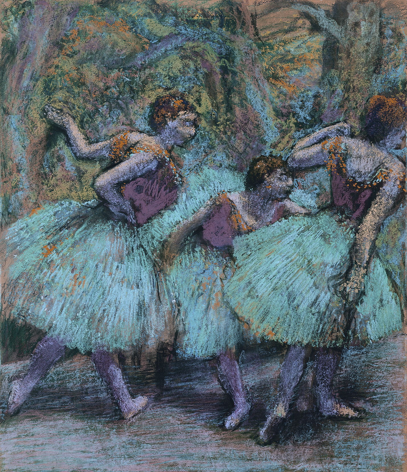 Edgar Degas, Drei Tänzerinnen (blaue Röcke, rote Mieder), um 1903 Pastell auf Papier auf Karton 94 x 81 cm Fondation Beyeler, Riehen/Basel, Sammlung Beyeler Foto: Peter Schibli, Basel   