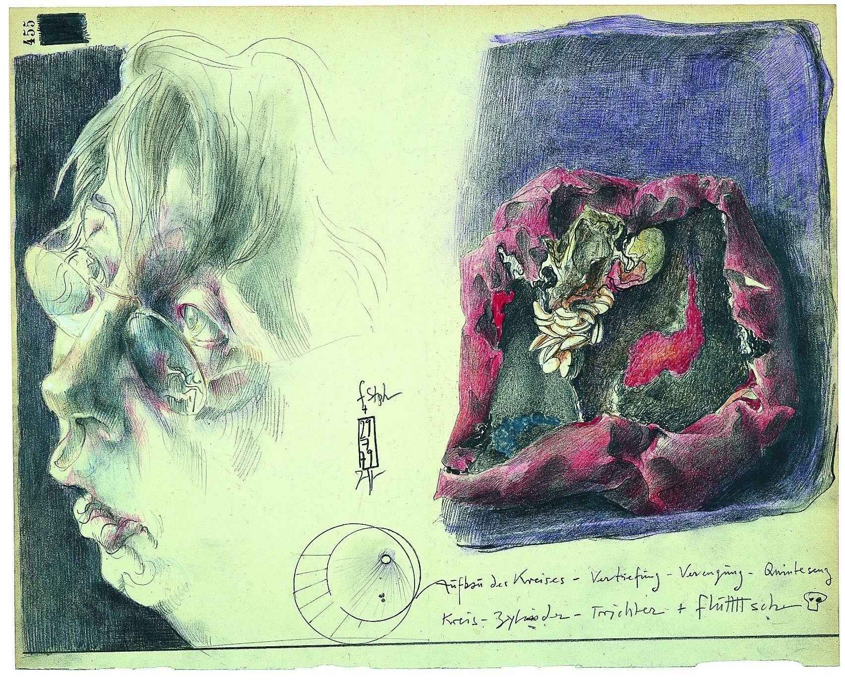 Horst Janssen: Selbst mit Paprika, 1979, Farbstift. Copyright VG Bild-Kunst Bonn, 2024. 