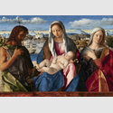 Giovanni Bellini (um 1435–1516), Maria mit Kind zwischen Johannes dem Täufer und einer Heiligen, 1500–1505, Holz, 55 x 77 cm, Venedig, Gallerie dell’Accademia, © Gallerie dell'Accademia di Venezia/su concessione del Ministerio della Cultura